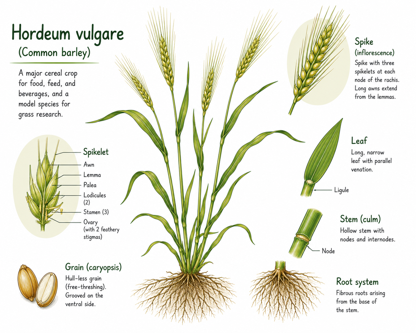 Anatomically correct diagram of Hordeum vulgare