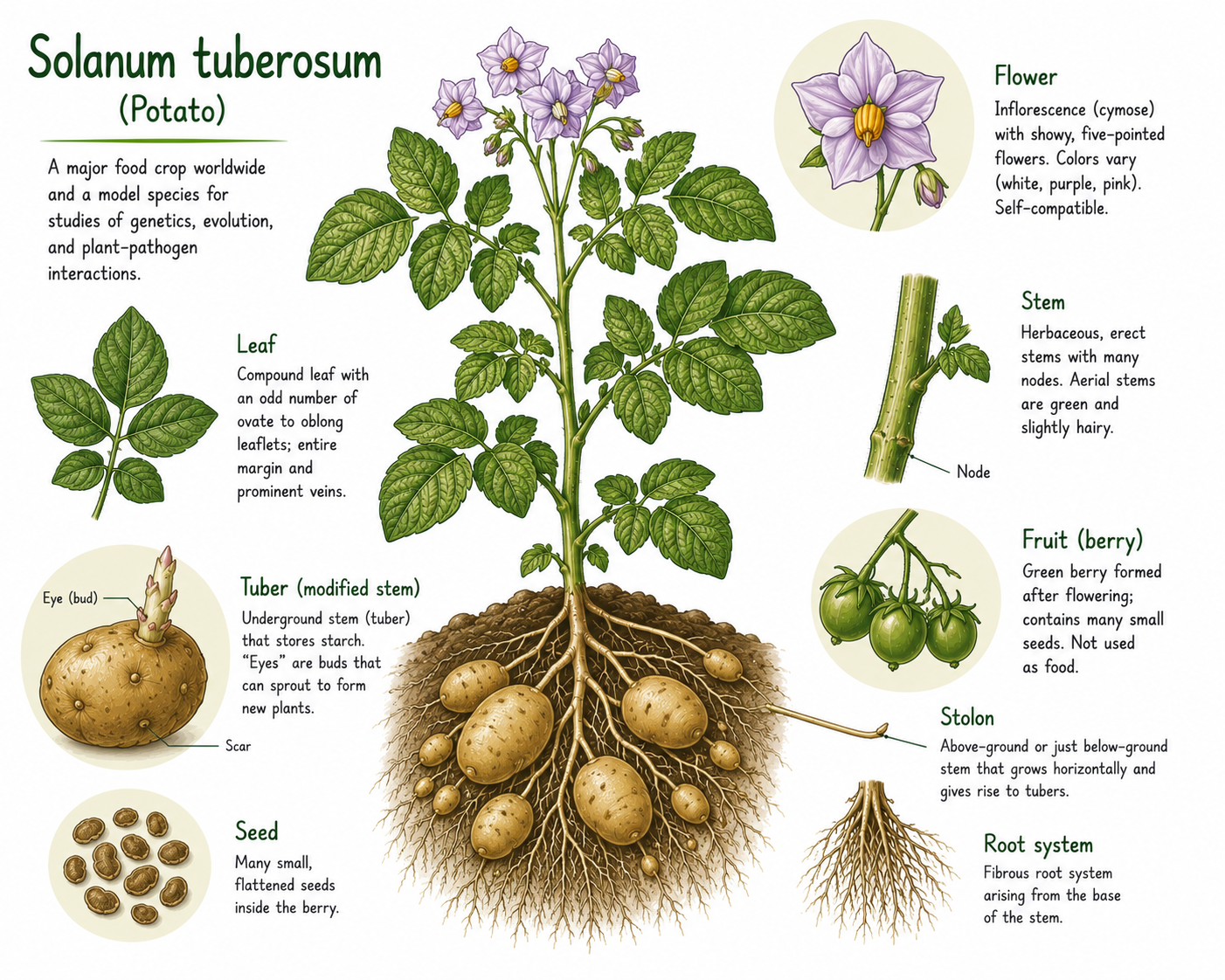 Anatomically correct diagram of Solanum tuberosum